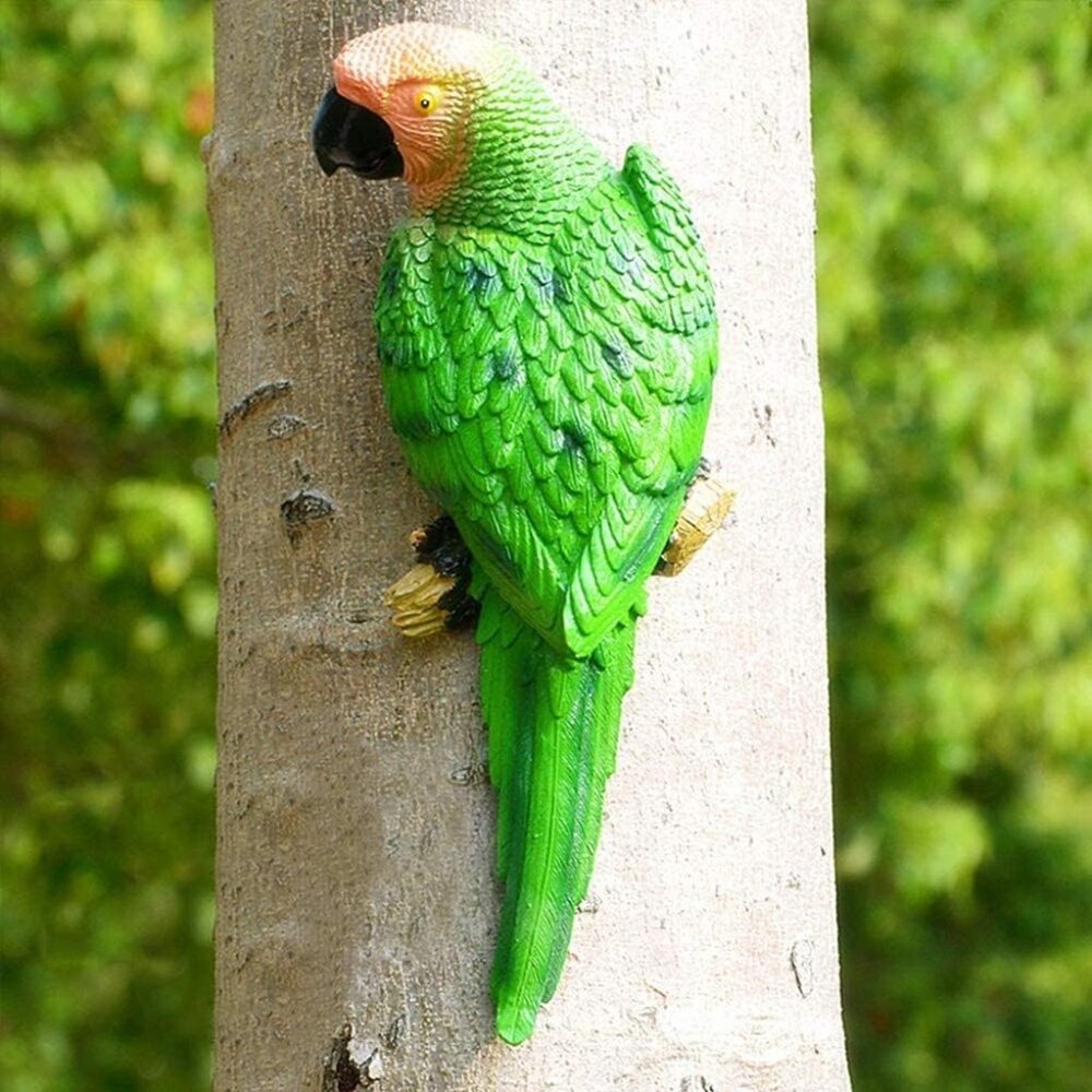 Green Large Resin Fake Macaw Hawaiian Tropical Parrot Sculpture for Porch Plam
